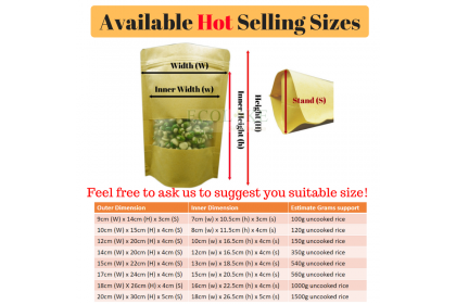 50 pieces Zip-Lock Extra Thick Window Brown Splash Proof Paper Kraft Food Packaging with stand pouch