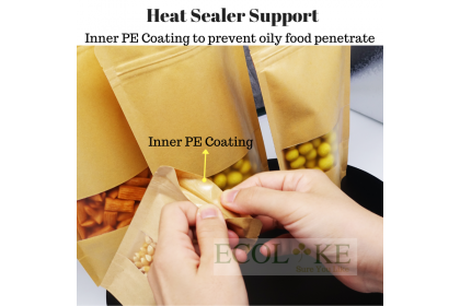 50 pieces Zip-Lock Extra Thick Window Brown Splash Proof Paper Kraft Food Packaging with stand pouch