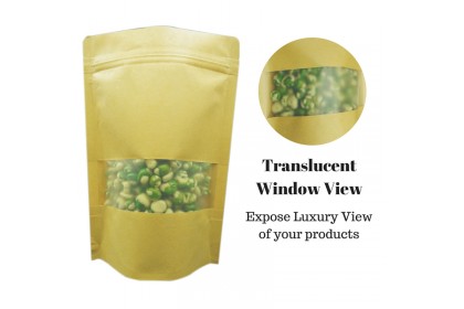 50 pieces Zip-Lock Extra Thick Window Brown Splash Proof Paper Kraft Food Packaging with stand pouch
