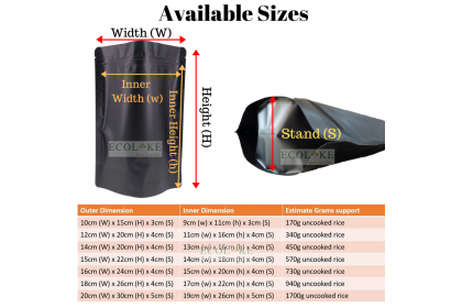 Ecolike 50 pieces Matted Black Zip-lock Food Grade Packaging